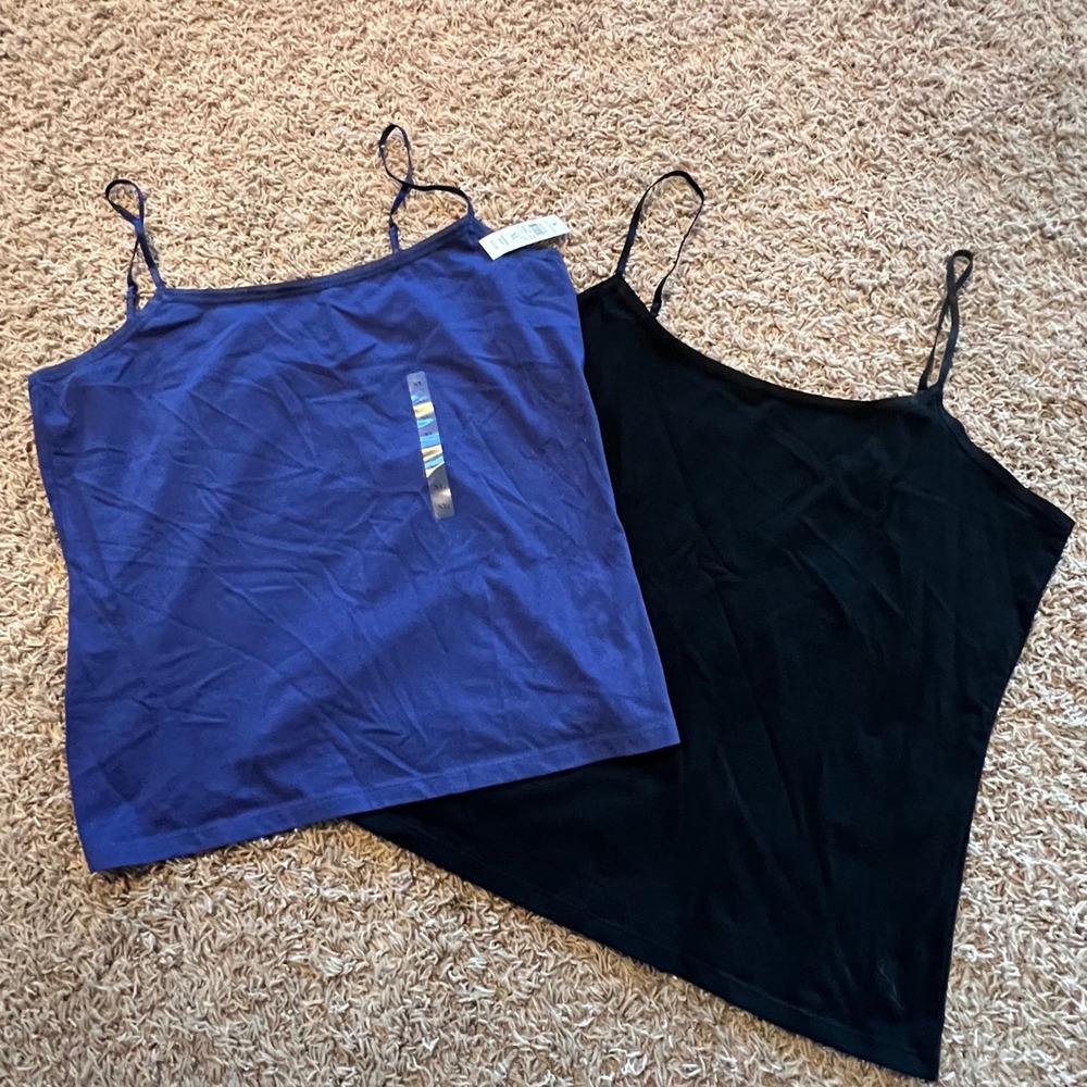 Ann Taylor Camisole Set 2 Pack Navy Blue Black Adjustable Strap Cotton Blend XL‎